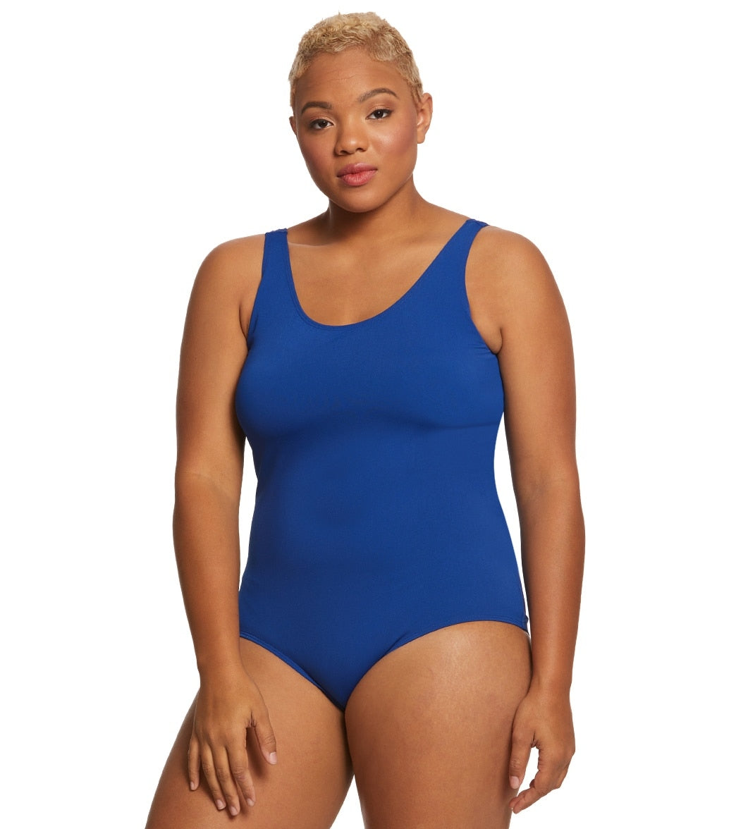 Sporti Plus Size HydroLast Chlorine Resistant Conservative Scoop Back One Piece Swimsuit