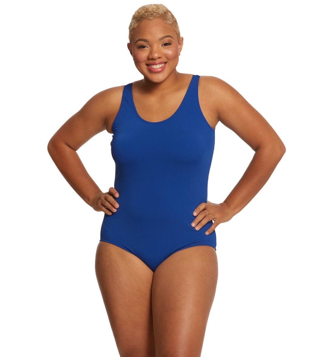 Sporti Plus Size HydroLast Chlorine Resistant Conservative Scoop Back One Piece Swimsuit