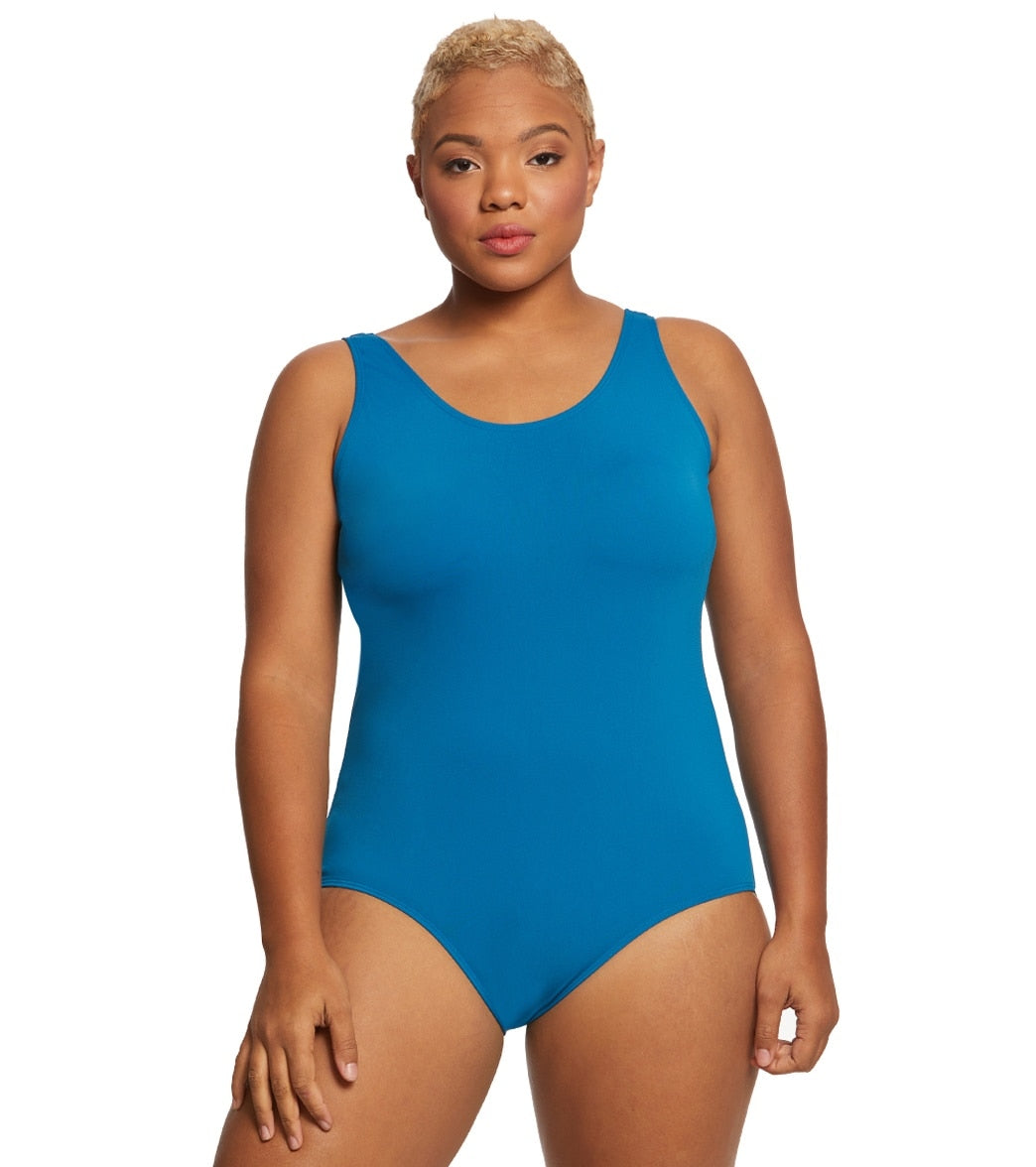 Sporti Plus Size HydroLast Chlorine Resistant Conservative Scoop Back One Piece Swimsuit
