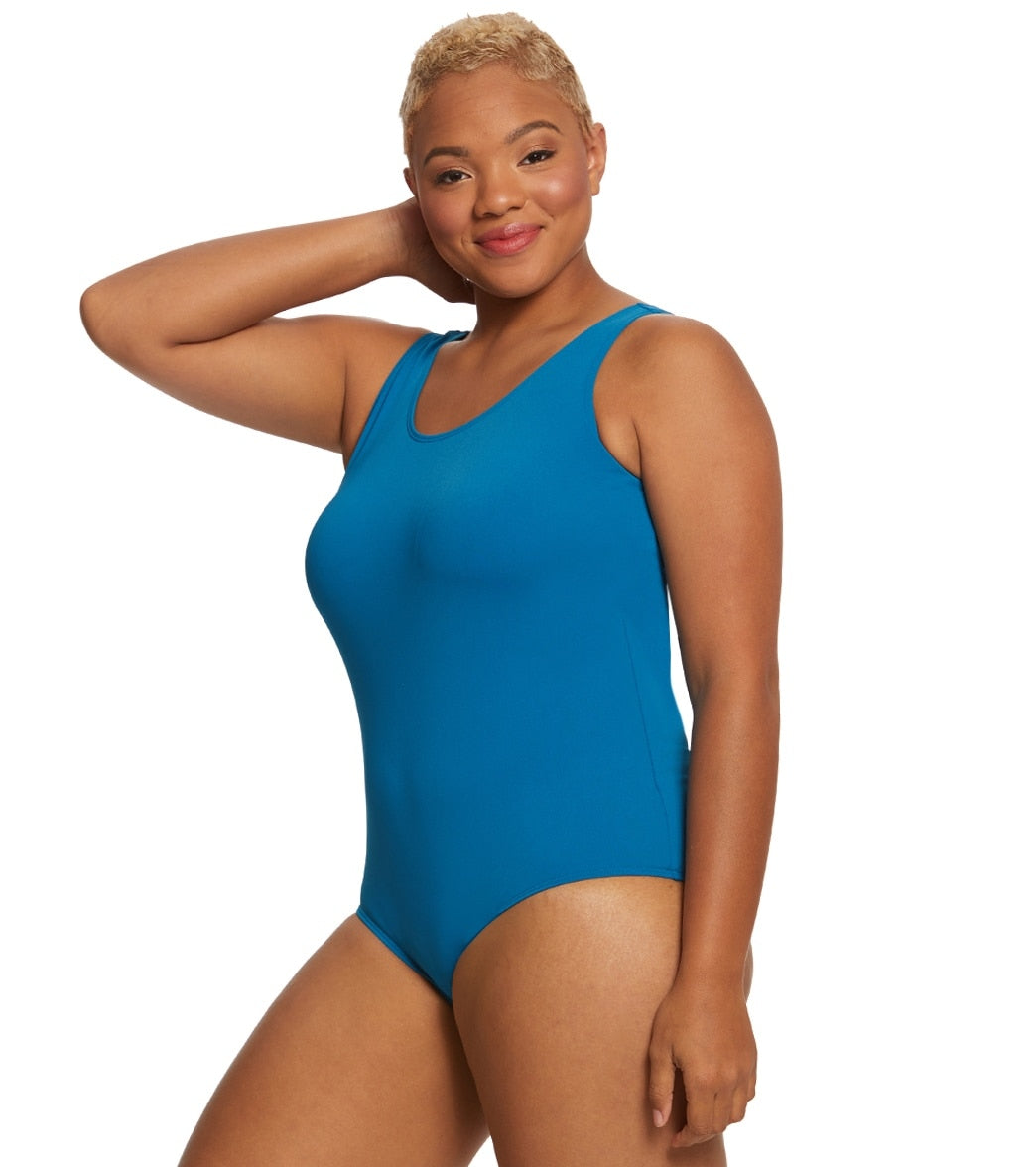 Sporti Plus Size HydroLast Chlorine Resistant Conservative Scoop Back One Piece Swimsuit