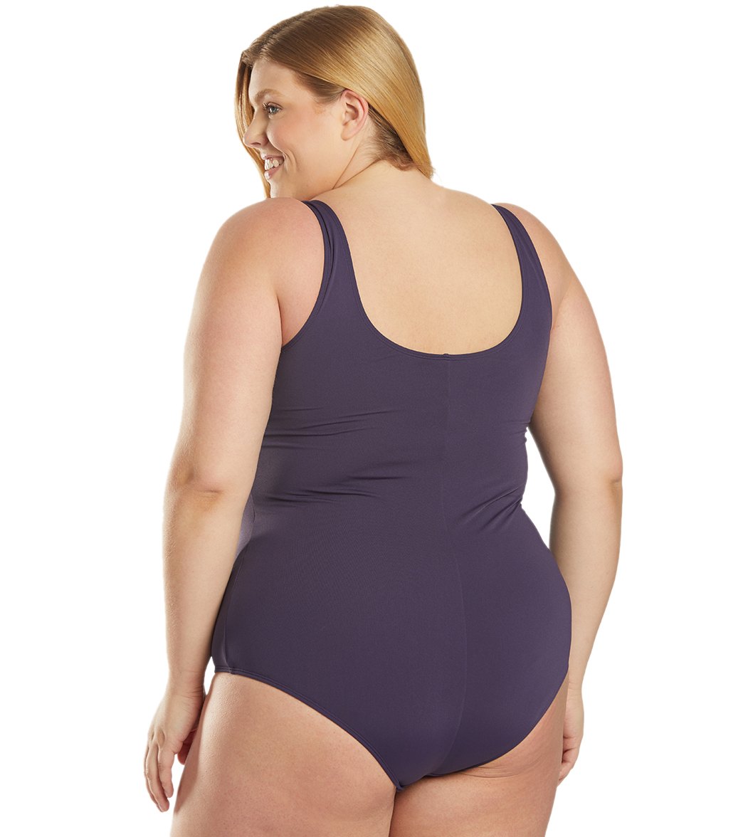 Sporti Plus Size HydroLast Chlorine Resistant Conservative Scoop Back One Piece Swimsuit