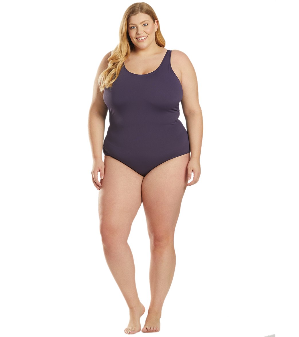 Sporti Plus Size HydroLast Chlorine Resistant Conservative Scoop Back One Piece Swimsuit