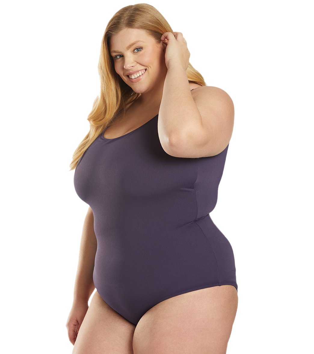 Sporti Plus Size HydroLast Chlorine Resistant Conservative Scoop Back One Piece Swimsuit