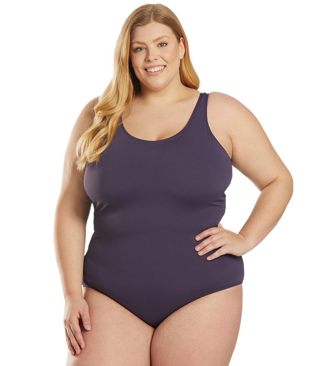 Sporti Plus Size HydroLast Chlorine Resistant Conservative Scoop Back One Piece Swimsuit