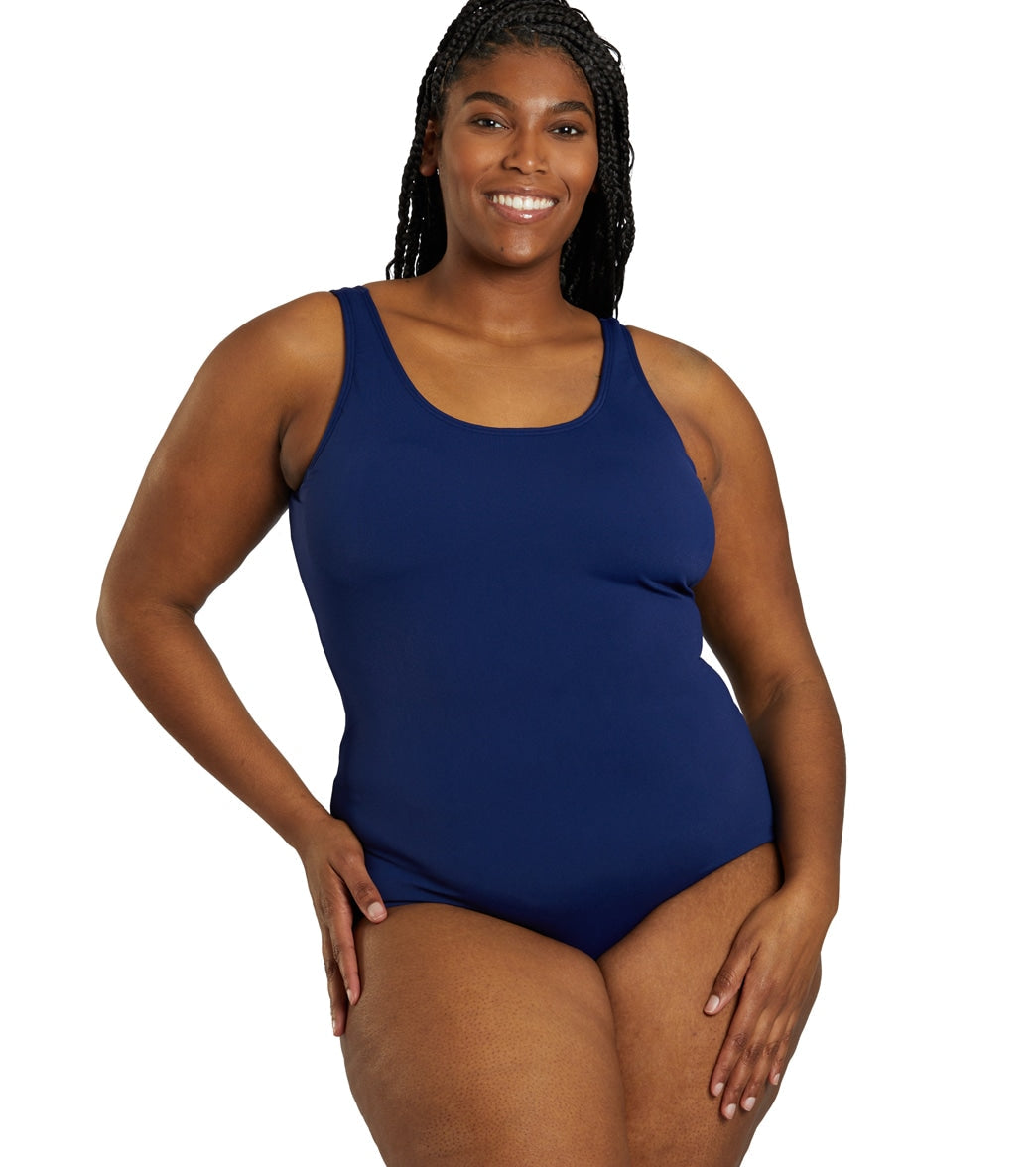 Sporti Plus Size HydroLast Chlorine Resistant Conservative Scoop Back One Piece Swimsuit