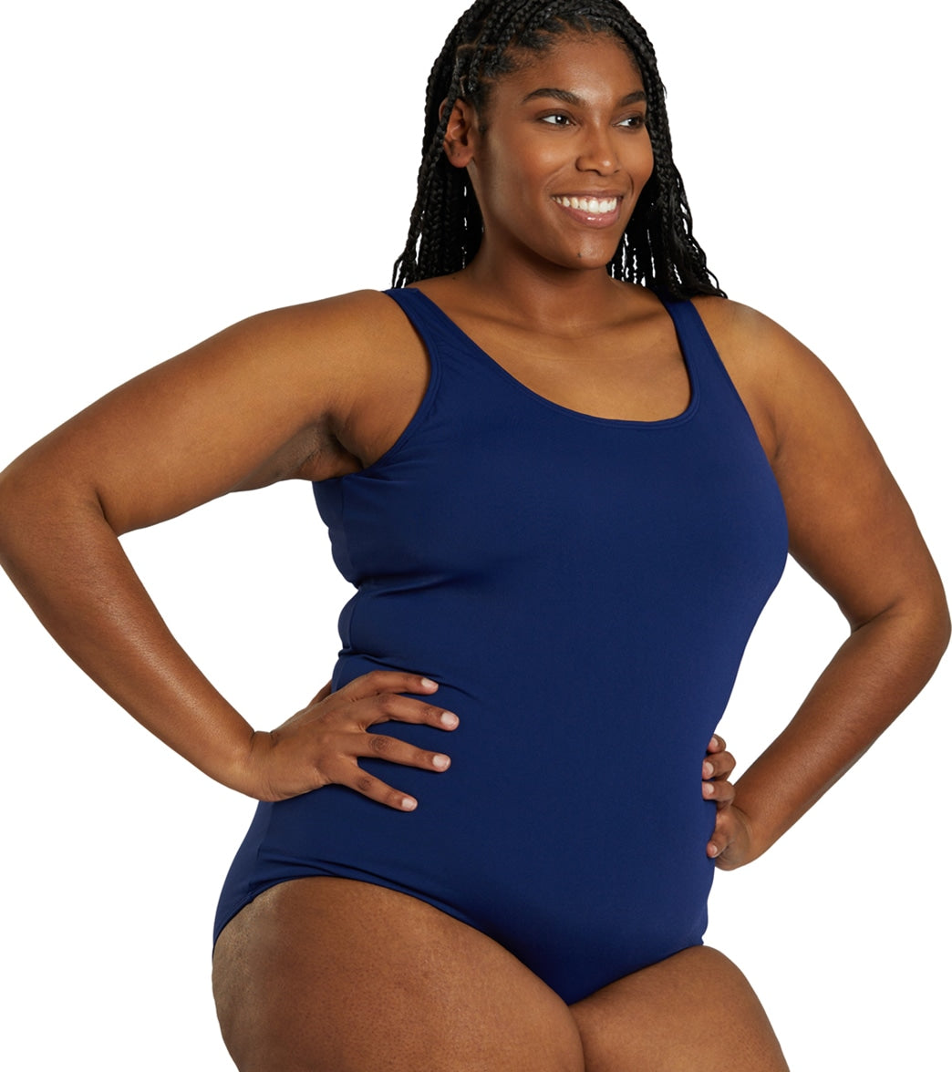 Sporti Plus Size HydroLast Chlorine Resistant Conservative Scoop Back One Piece Swimsuit