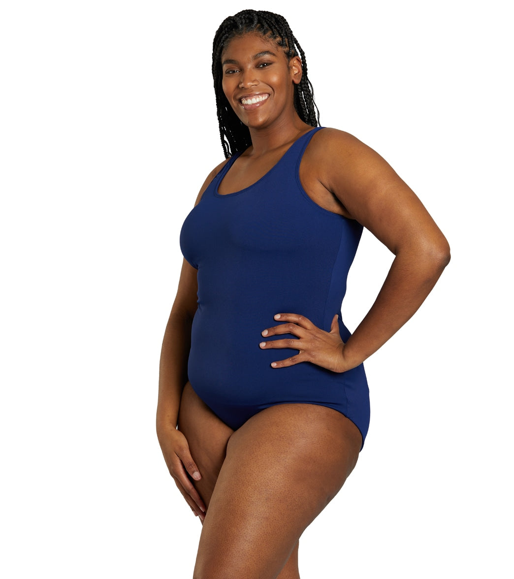 Sporti Plus Size HydroLast Chlorine Resistant Conservative Scoop Back One Piece Swimsuit