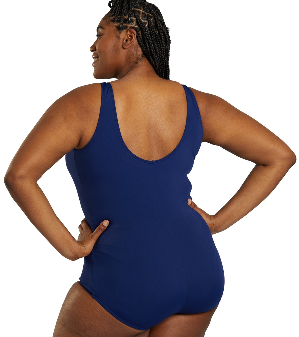 Sporti Plus Size HydroLast Chlorine Resistant Conservative Scoop Back One Piece Swimsuit