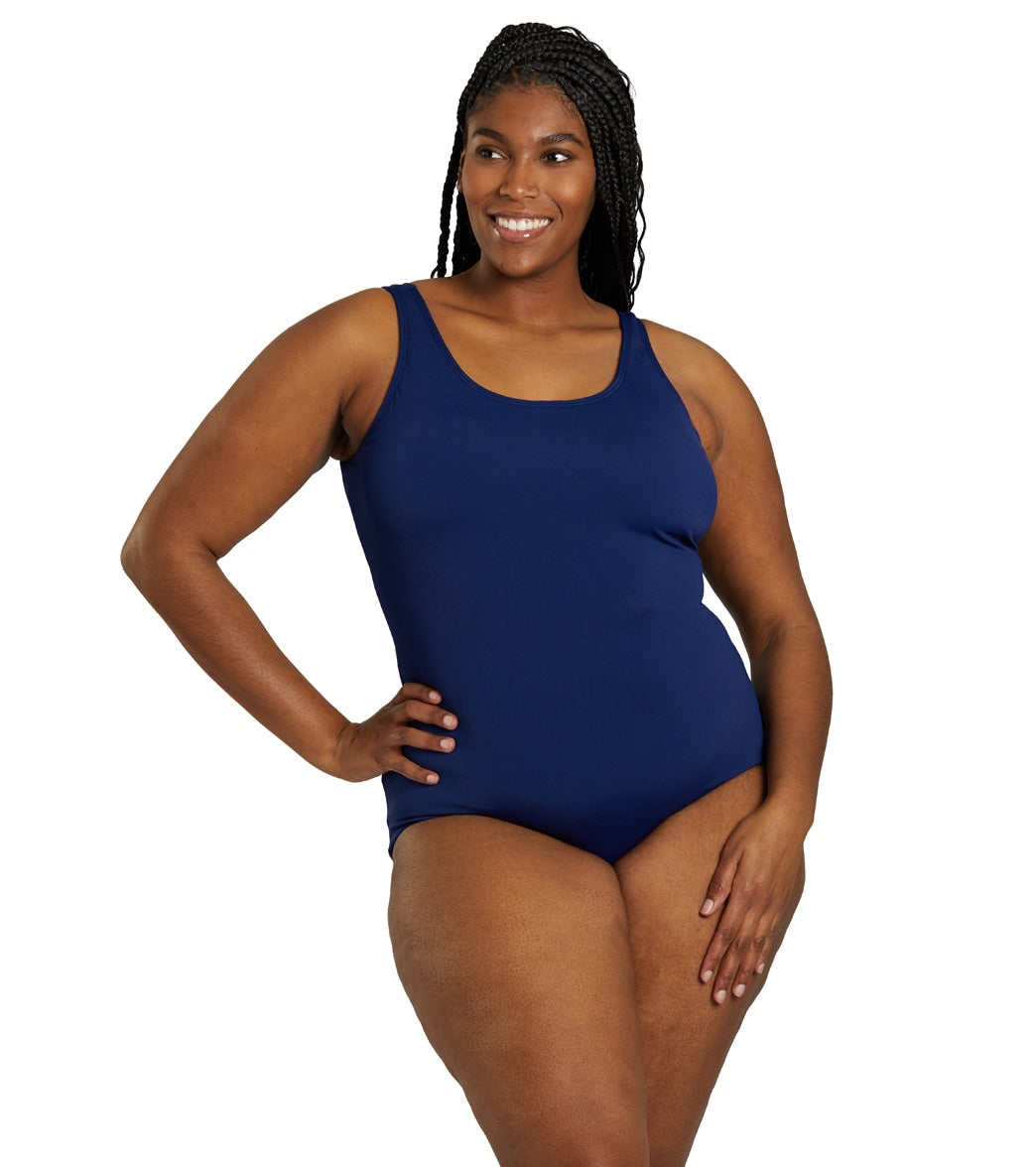 Sporti Plus Size HydroLast Chlorine Resistant Conservative Scoop Back One Piece Swimsuit