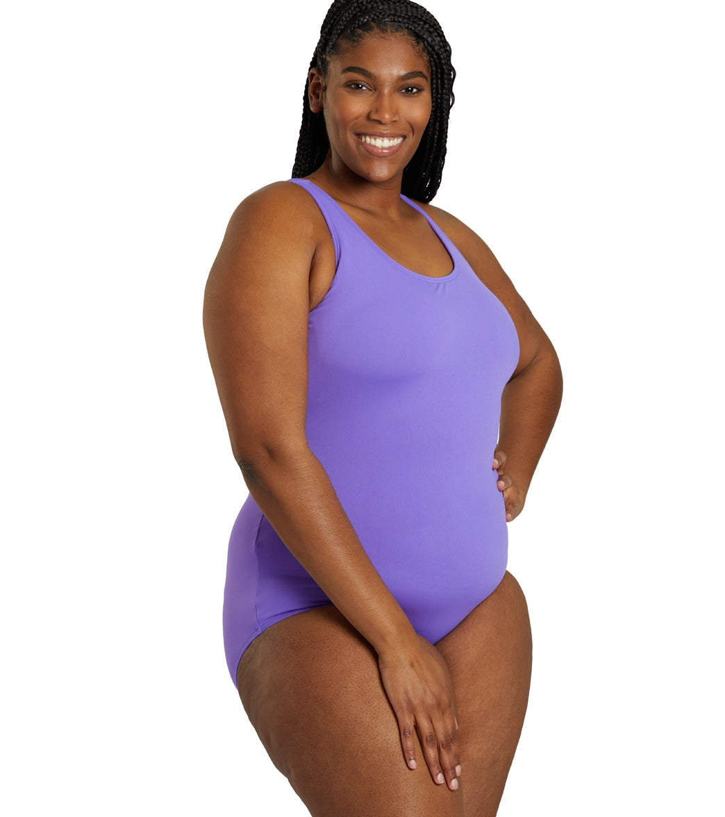 Sporti Plus Size HydroLast Chlorine Resistant Conservative Scoop Back One Piece Swimsuit