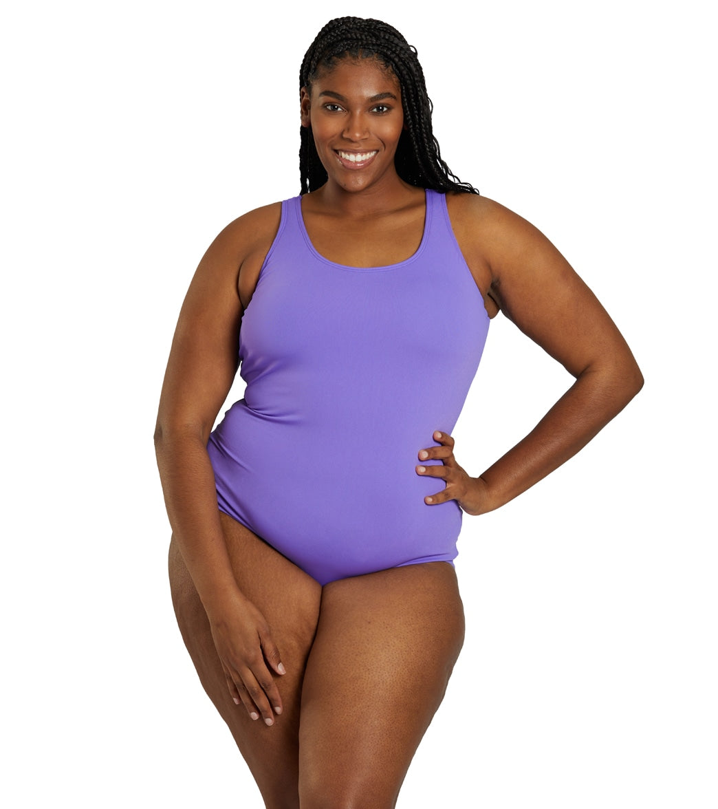 Sporti Plus Size HydroLast Chlorine Resistant Conservative Scoop Back One Piece Swimsuit