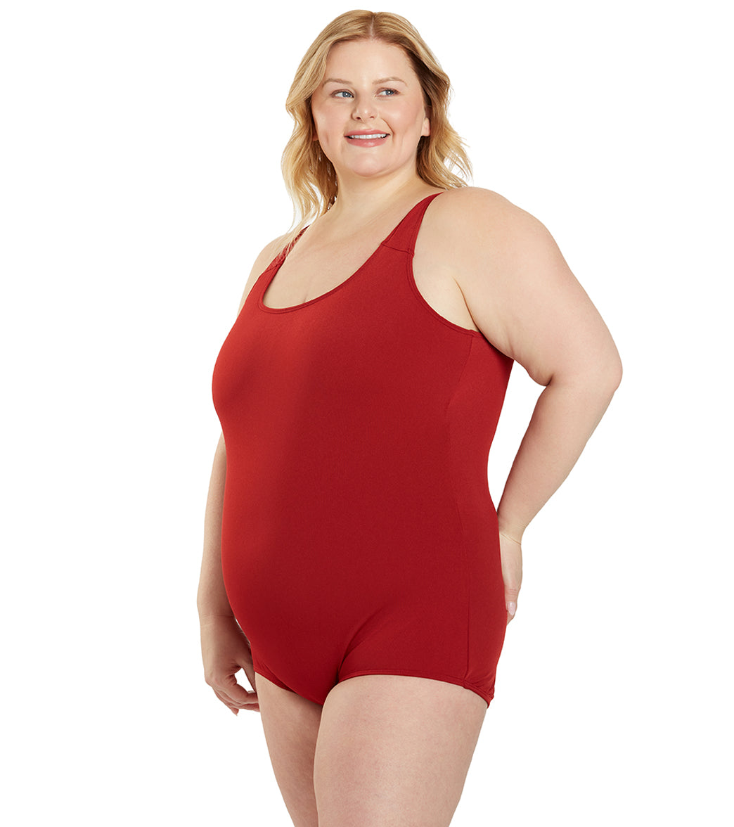 Sporti Plus Size HydroLast Chlorine Resistant Conservative Scoop Back One Piece Swimsuit