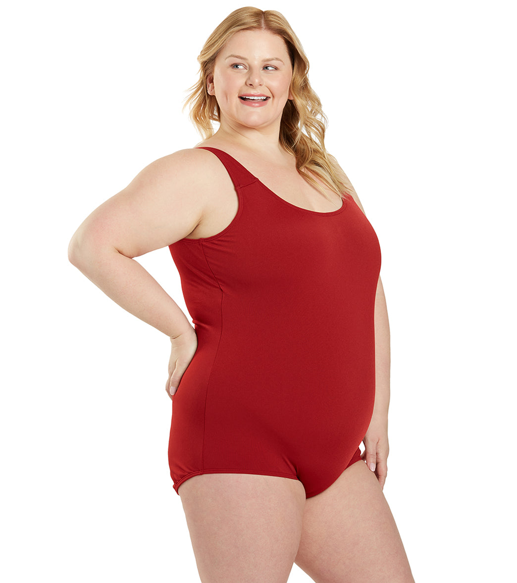 Sporti Plus Size HydroLast Chlorine Resistant Conservative Scoop Back One Piece Swimsuit