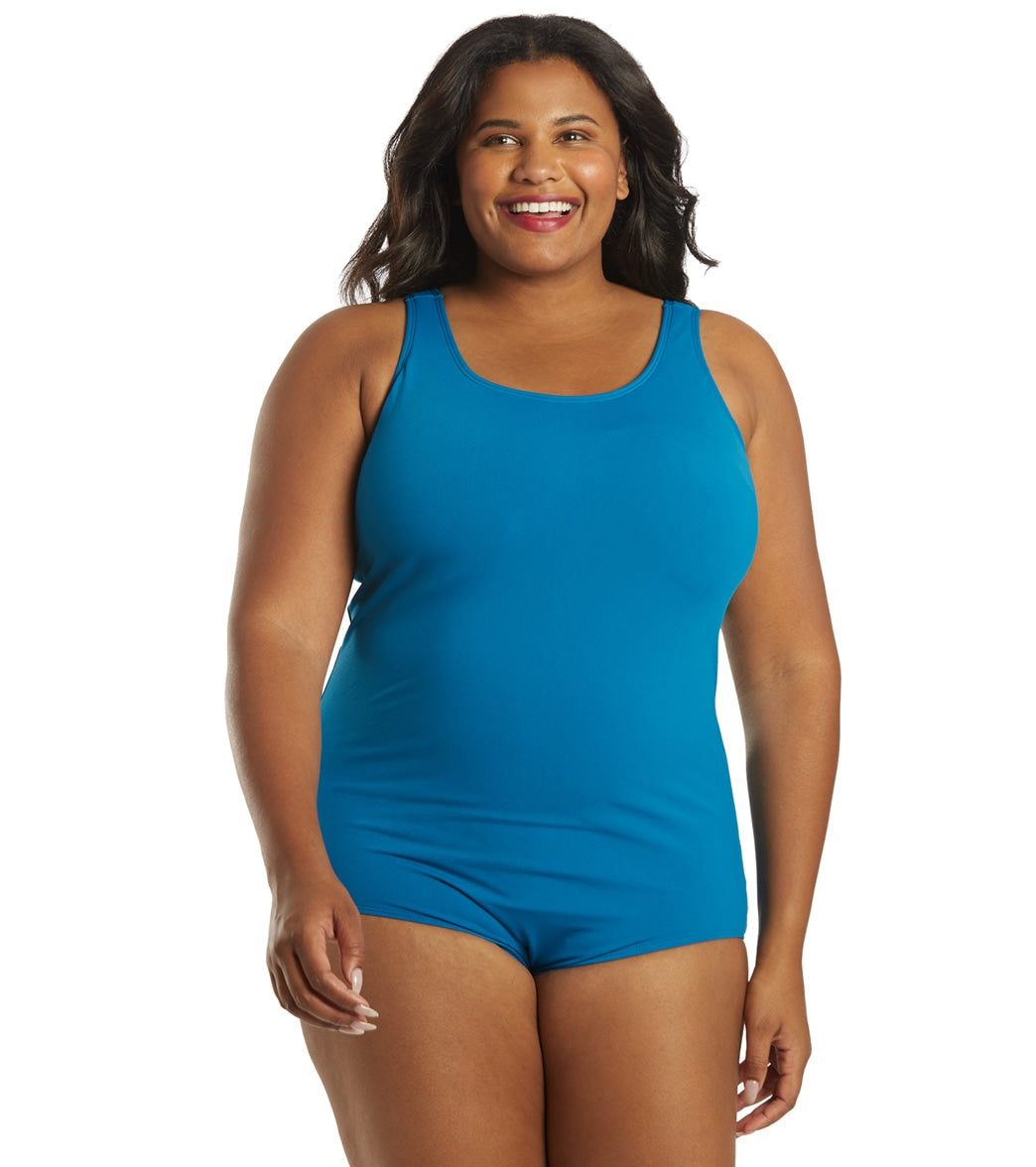Sporti Plus Size HydroLast Chlorine Resistant Conservative Scoop Back One Piece Swimsuit
