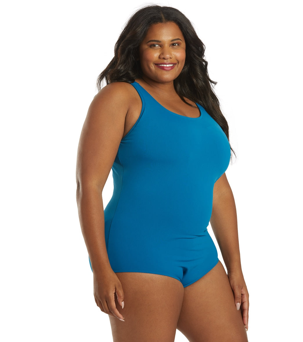Sporti Plus Size HydroLast Chlorine Resistant Conservative Scoop Back One Piece Swimsuit