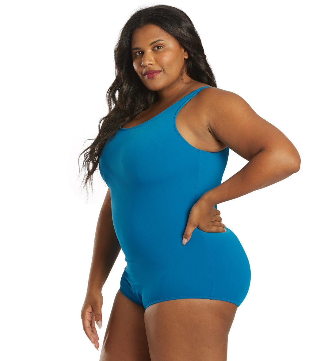 Sporti Plus Size HydroLast Chlorine Resistant Conservative Scoop Back One Piece Swimsuit