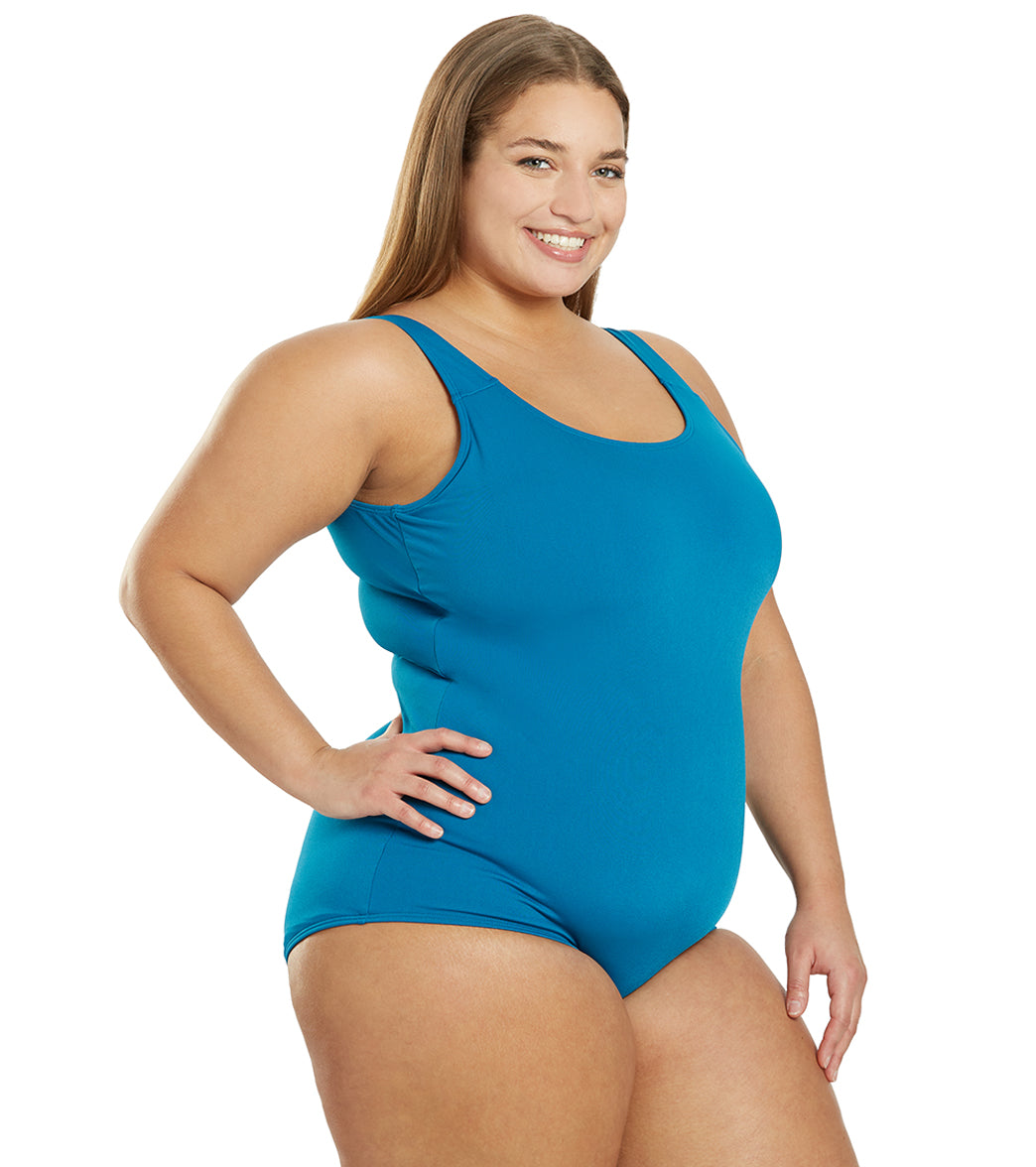 Sporti Plus Size HydroLast Chlorine Resistant Conservative Scoop Back One Piece Swimsuit