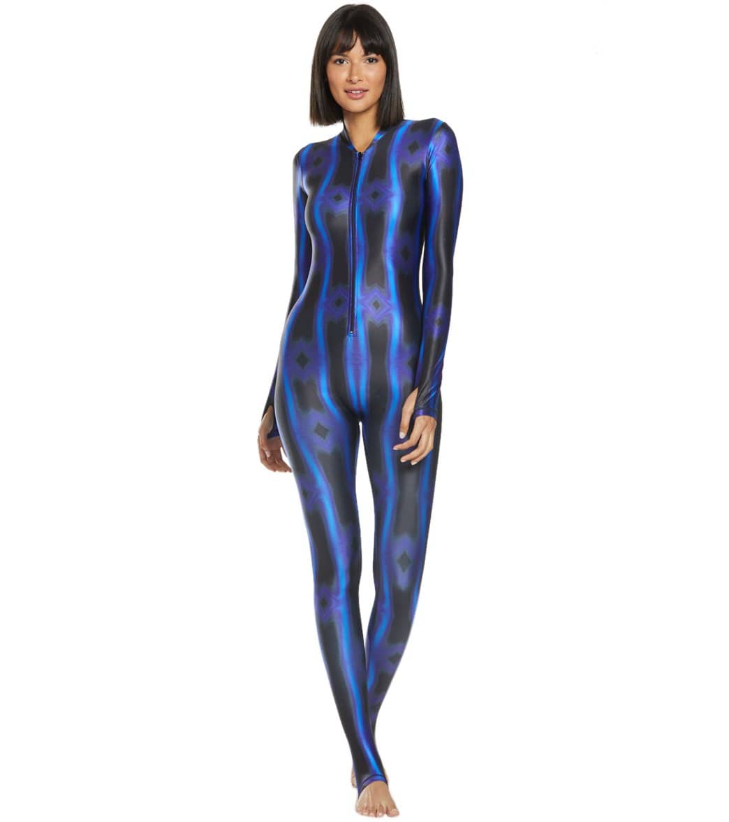SlipIns Electric Blue Wave Zippered Unitard