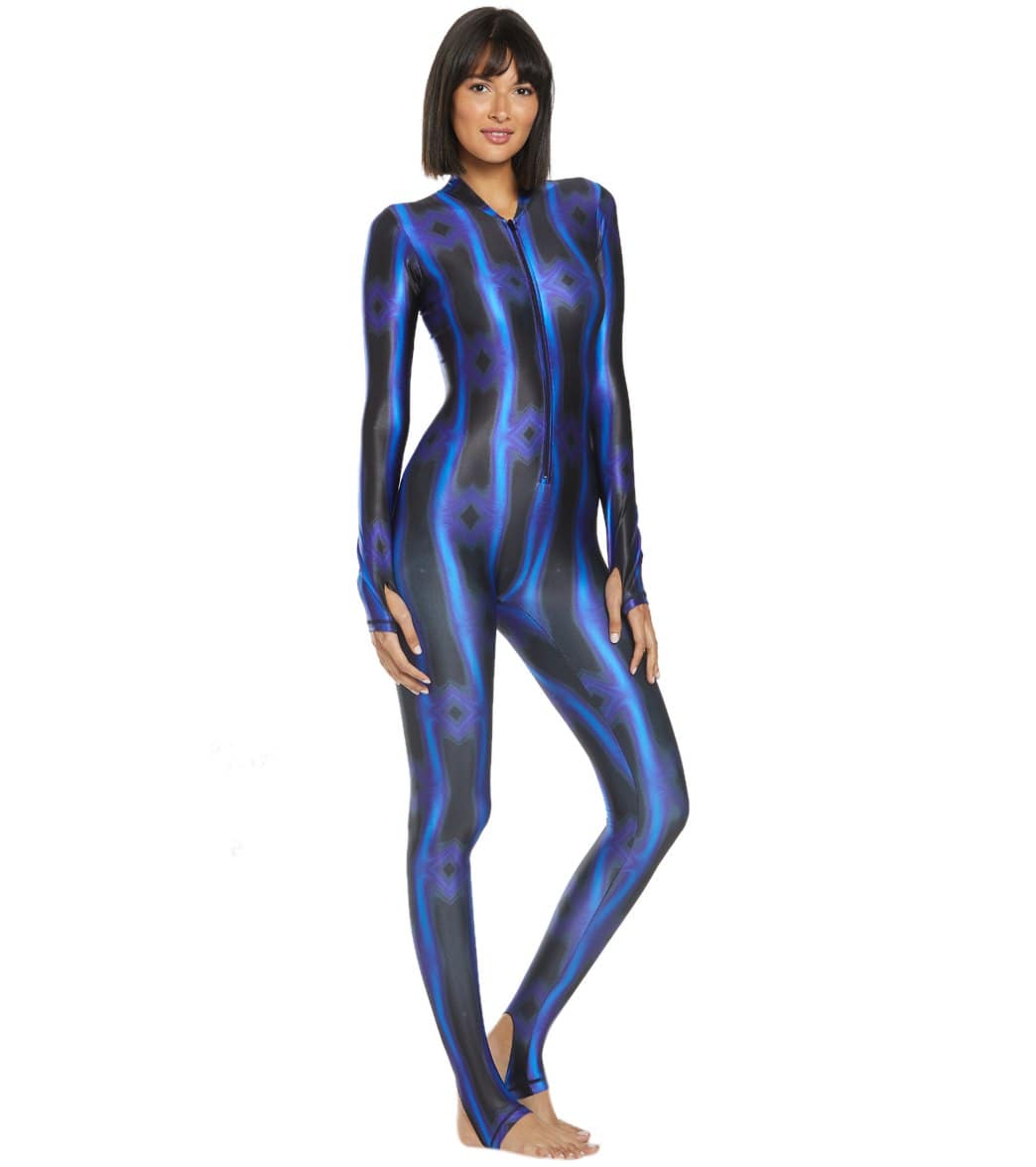 SlipIns Electric Blue Wave Zippered Unitard