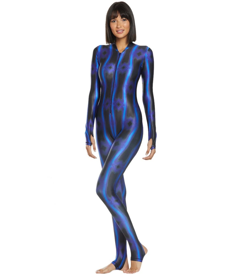SlipIns Electric Blue Wave Zippered Unitard