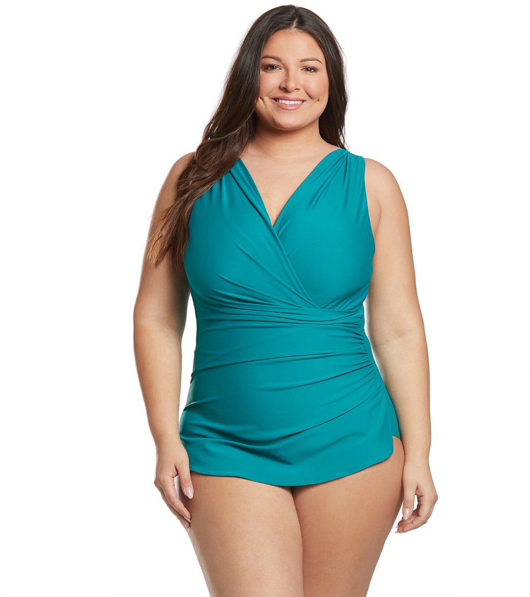 Sporti Plus Size Isabella Tummy Control Wrap One Piece Swimsuit