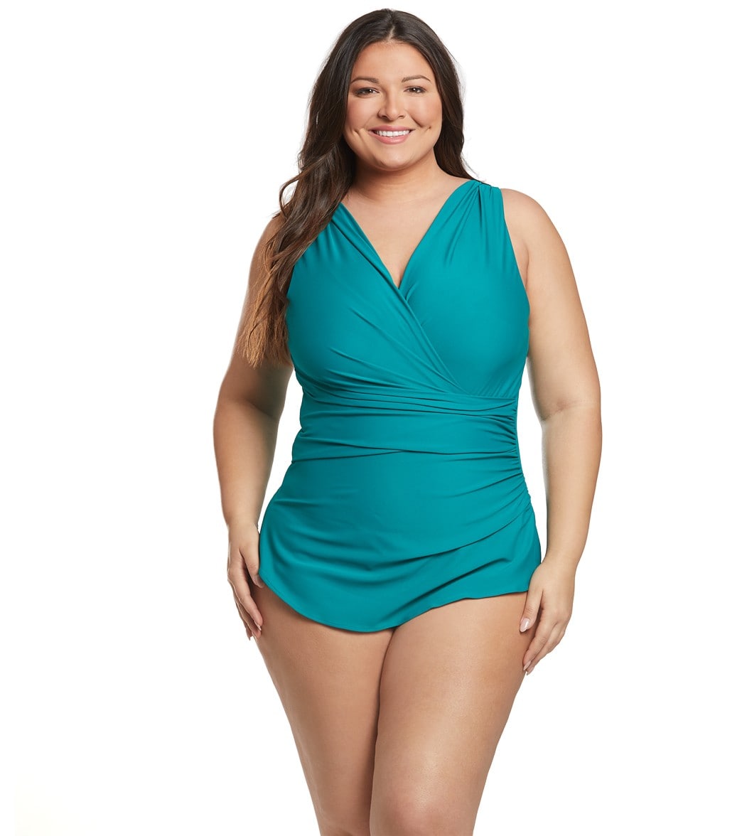 Sporti Plus Size Isabella Tummy Control Wrap One Piece Swimsuit