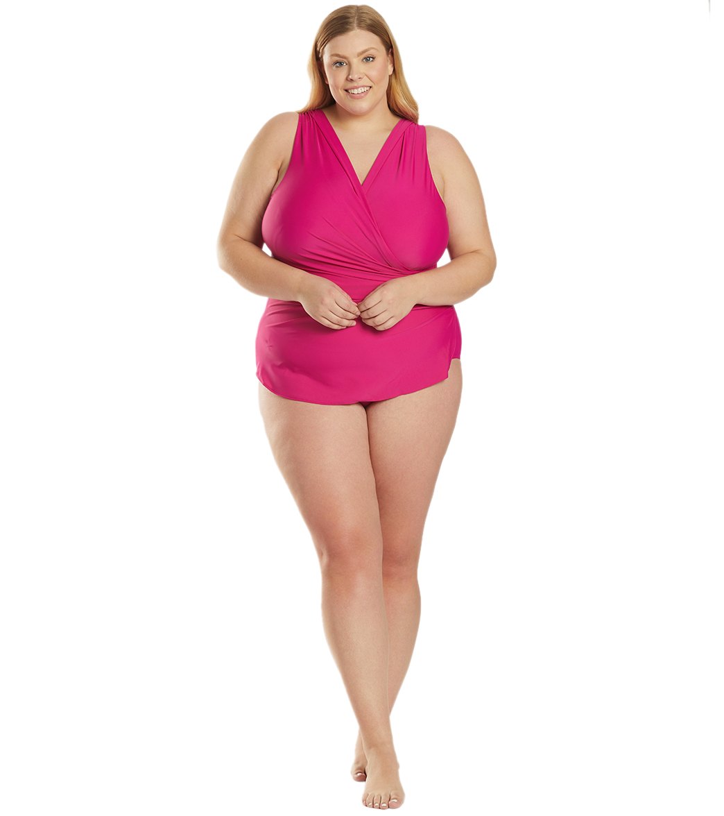 Sporti Plus Size Isabella Tummy Control Wrap One Piece Swimsuit
