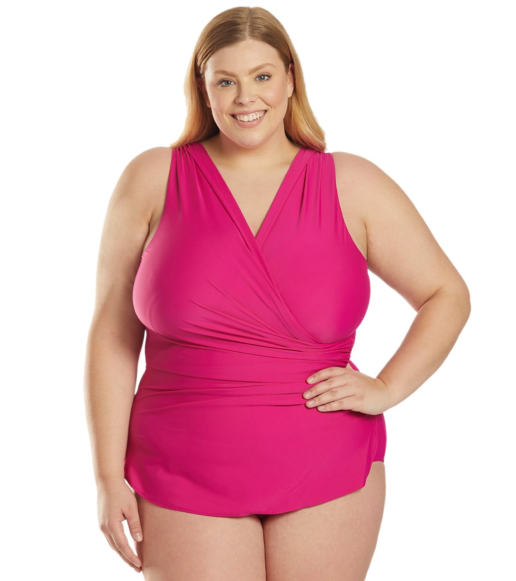Sporti Plus Size Isabella Tummy Control Wrap One Piece Swimsuit