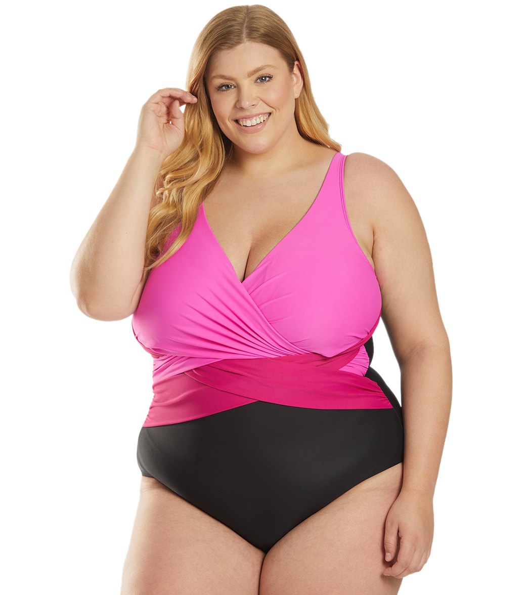 Sporti Plus Size Marina Criss Cross Tummy Control One Piece Swimsuit