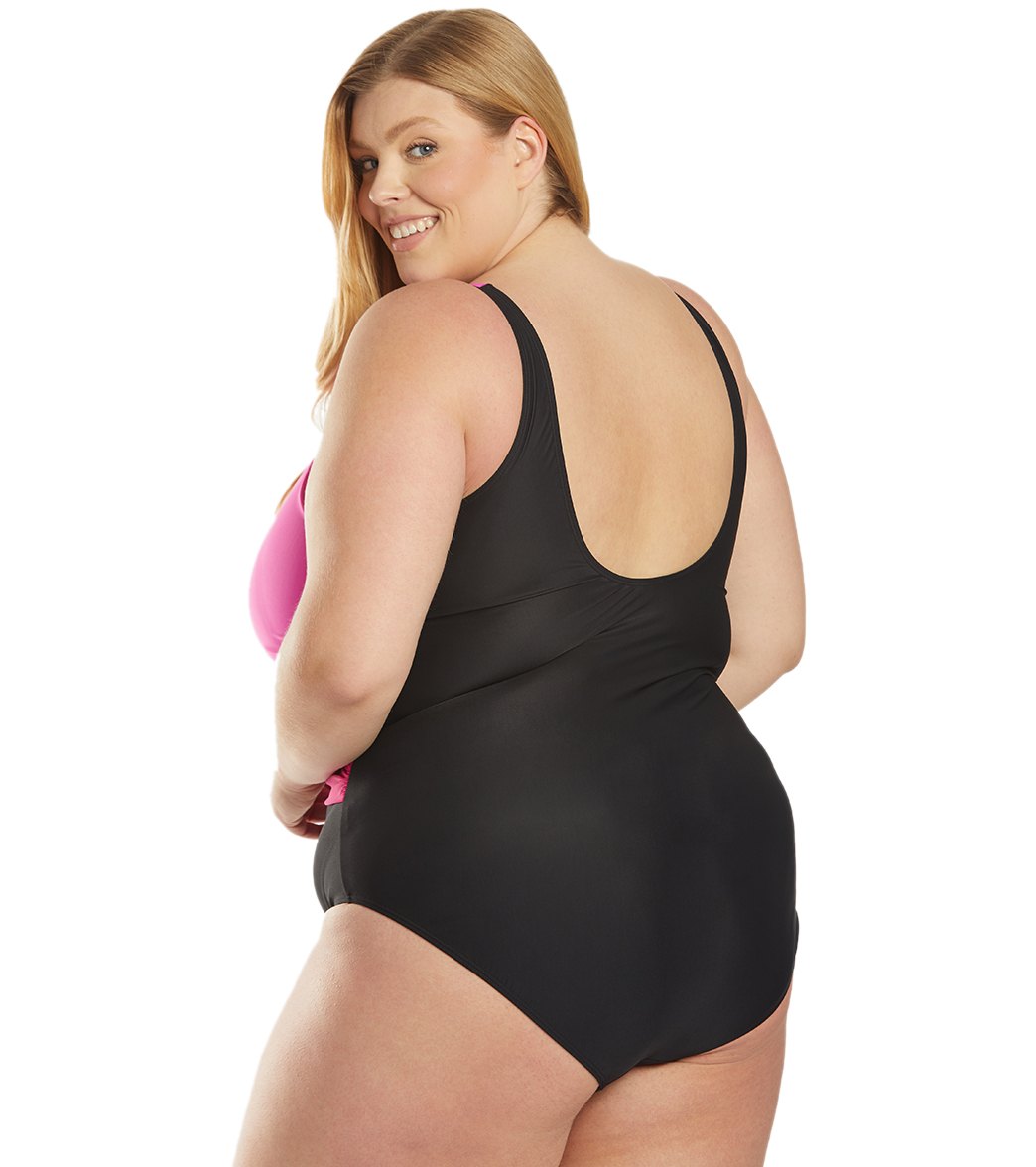 Sporti Plus Size Marina Criss Cross Tummy Control One Piece Swimsuit