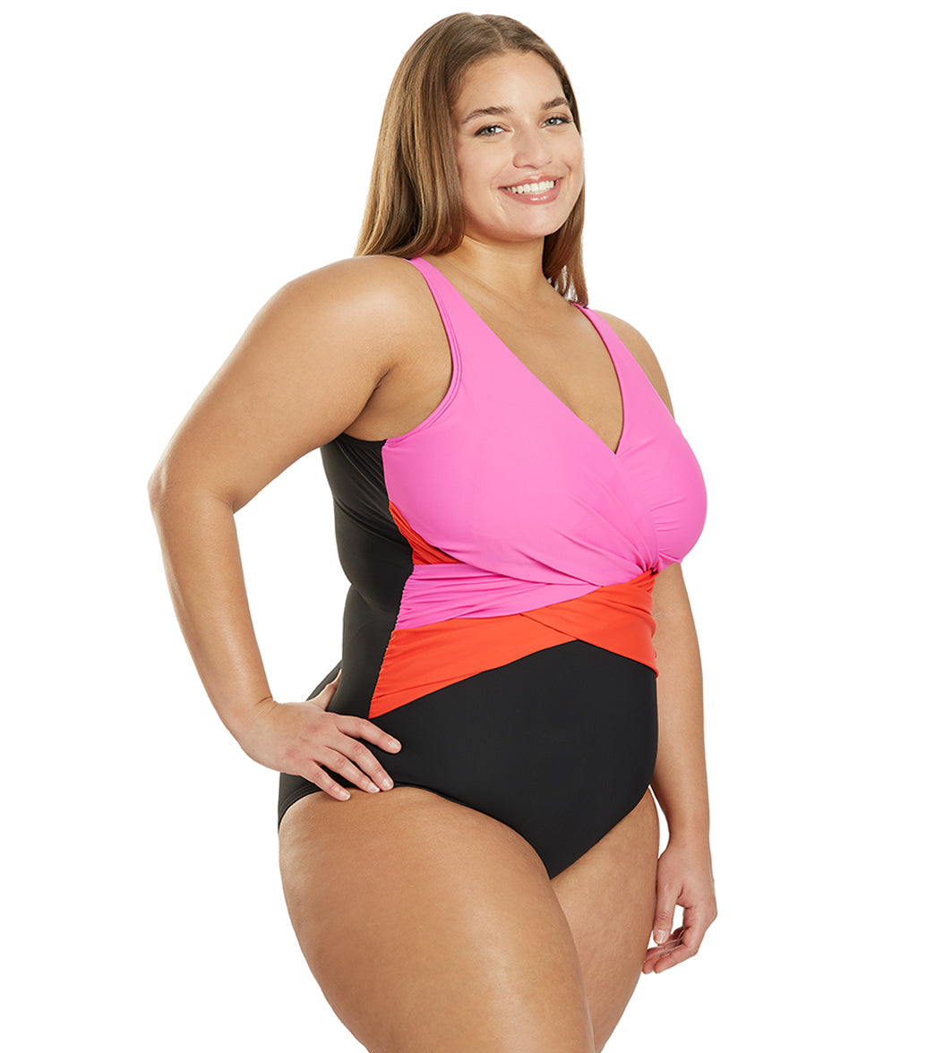Sporti Plus Size Marina Criss Cross Tummy Control One Piece Swimsuit