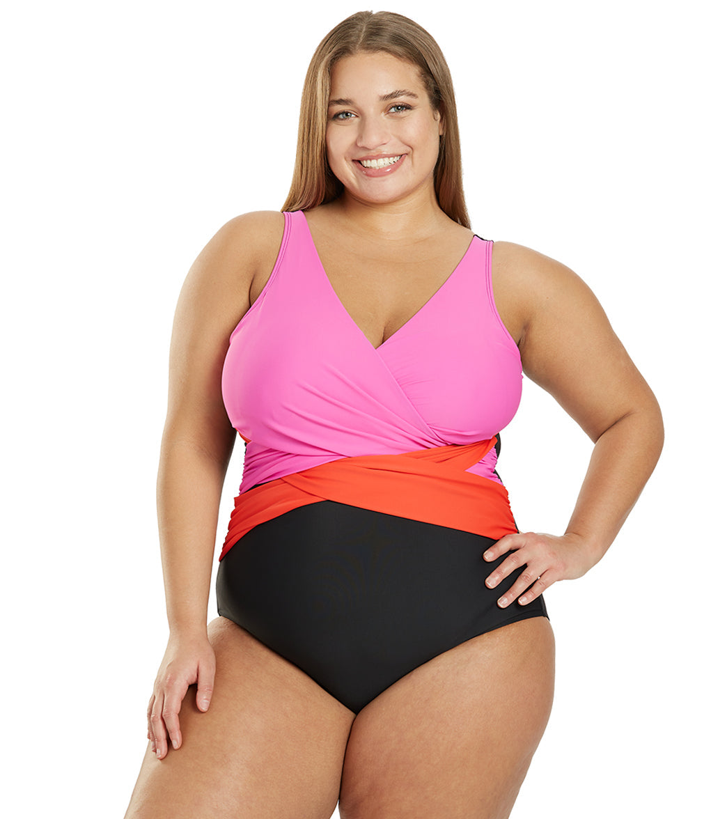 Sporti Plus Size Marina Criss Cross Tummy Control One Piece Swimsuit