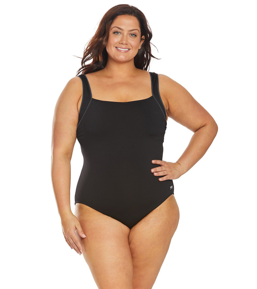 TYR Women's Solid Square Neck Controlfit Chlorine Resistant One Piece Swimsuit