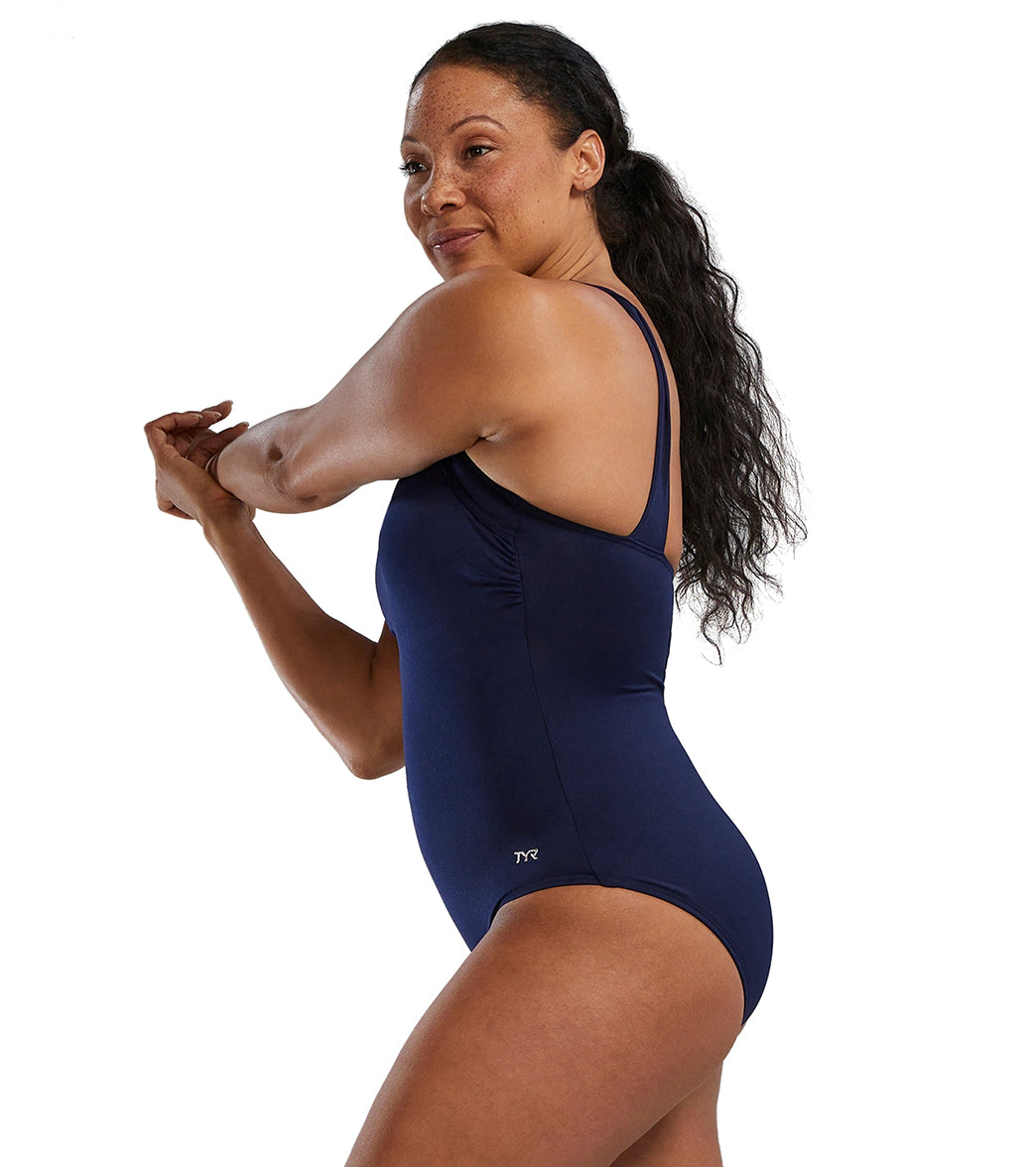 TYR Women's Solid Square Neck Controlfit Chlorine Resistant One Piece Swimsuit