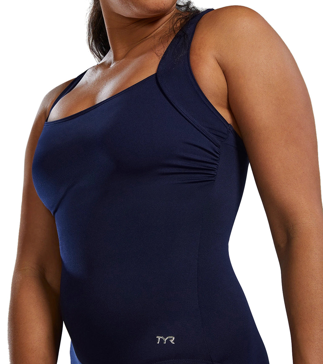 TYR Women's Solid Square Neck Controlfit Chlorine Resistant One Piece Swimsuit