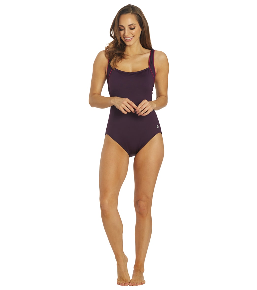 TYR Women's Solid Square Neck Controlfit Chlorine Resistant One Piece Swimsuit