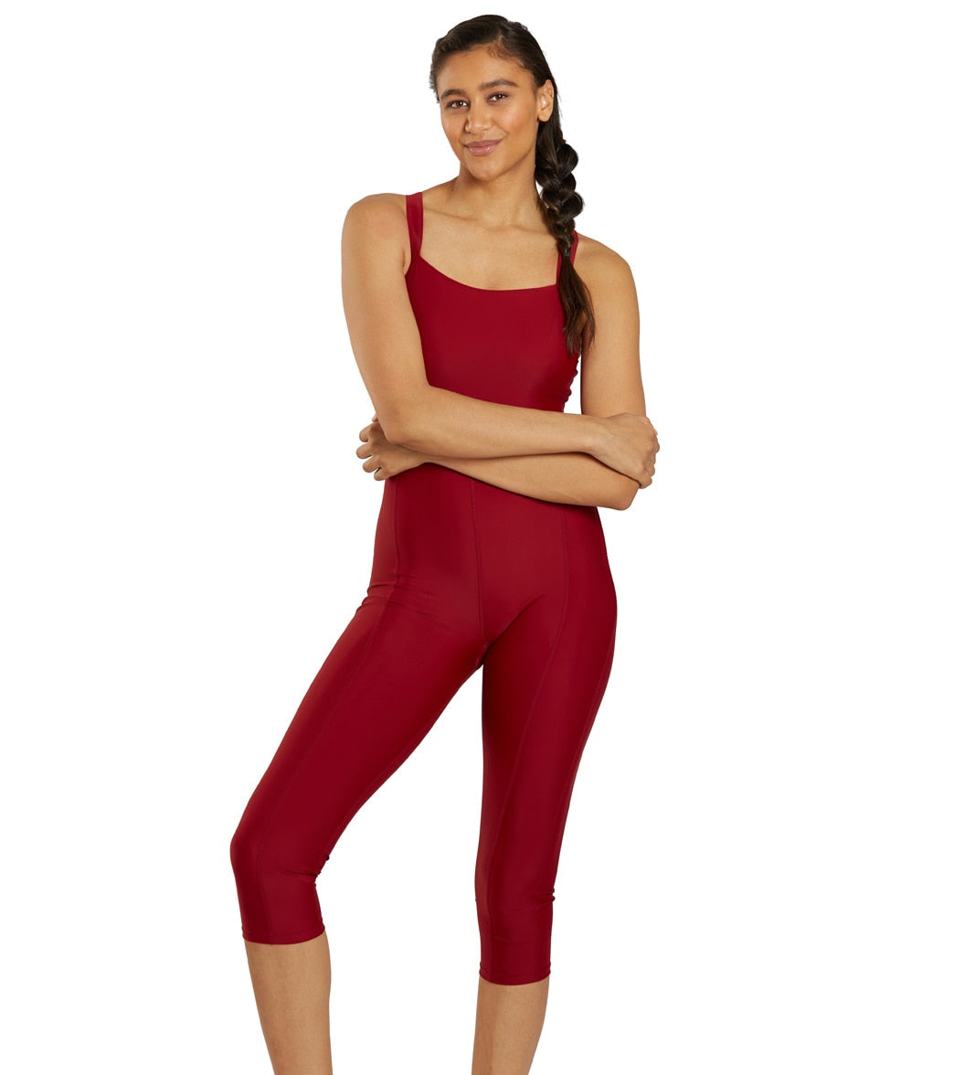 Sporti Active Solid One Piece Cropped Swim Unitard