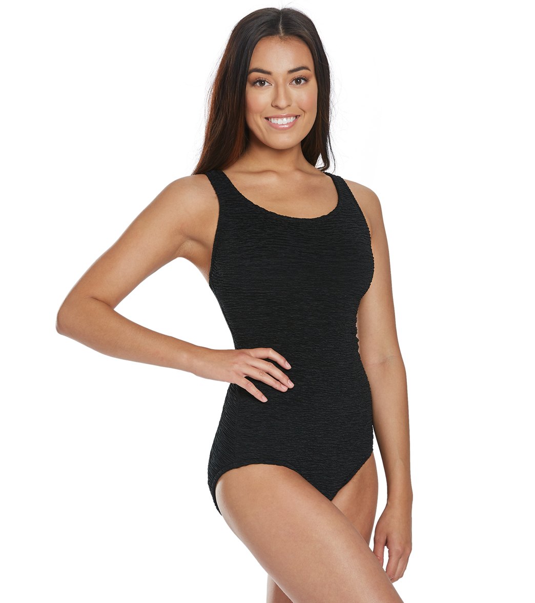 Penbrooke Krinkle Chlorine Resistant Long Torso One Piece Swimsuit