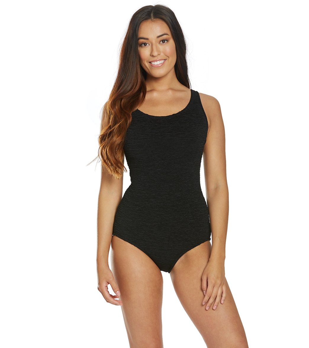 Penbrooke Krinkle Chlorine Resistant Long Torso One Piece Swimsuit