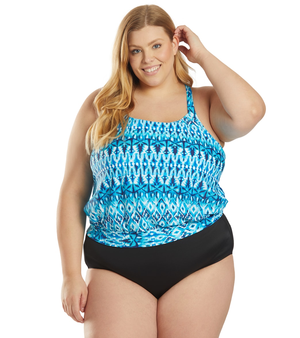 Sporti Plus Size Valentina Ikat Blouson Tankini Top