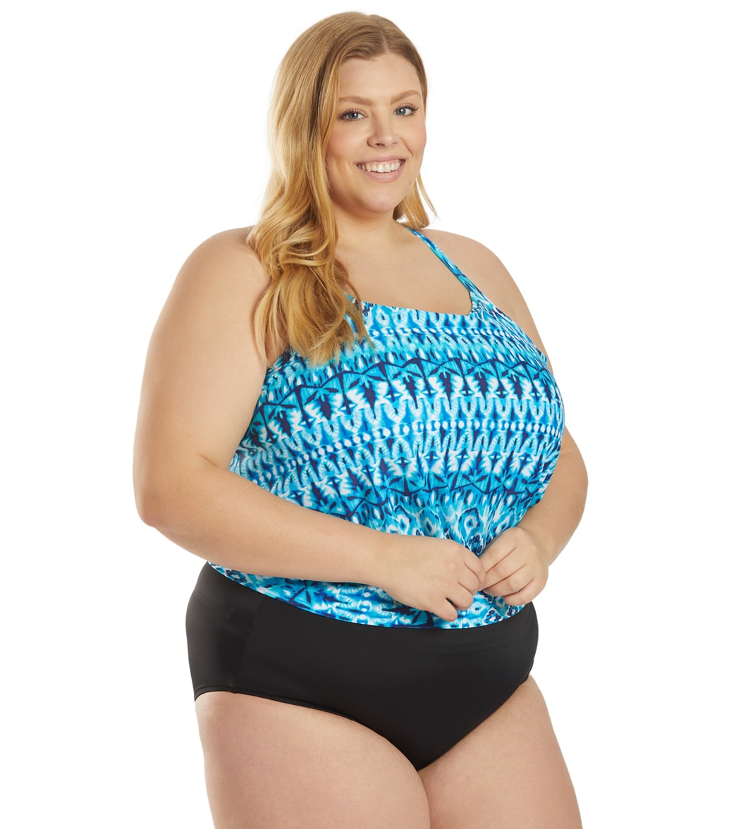 Sporti Plus Size Valentina Ikat Blouson Tankini Top
