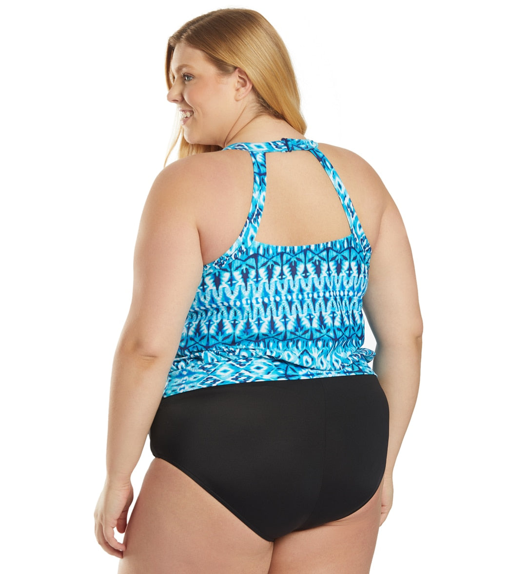 Sporti Plus Size Valentina Ikat Blouson Tankini Top