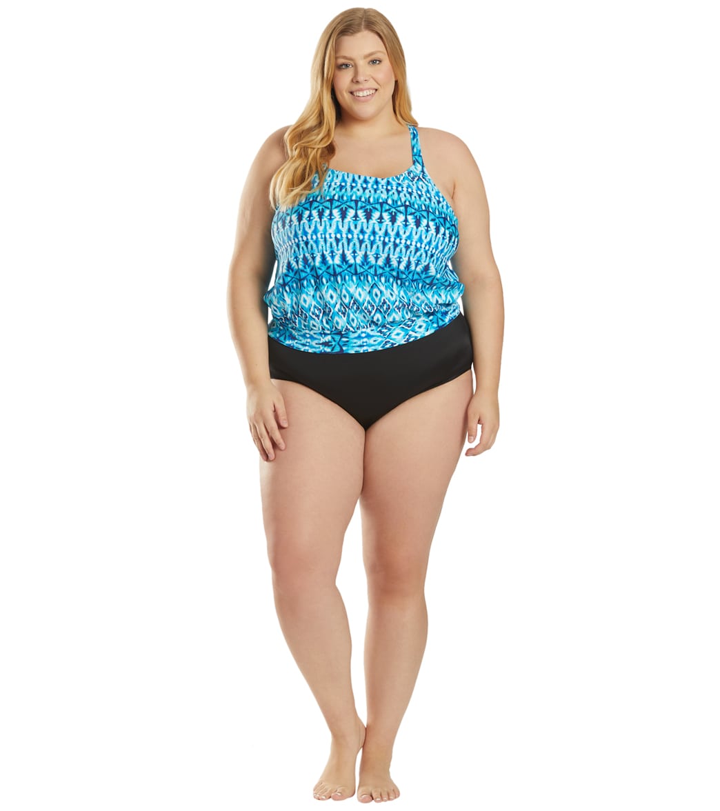 Sporti Plus Size Valentina Ikat Blouson Tankini Top