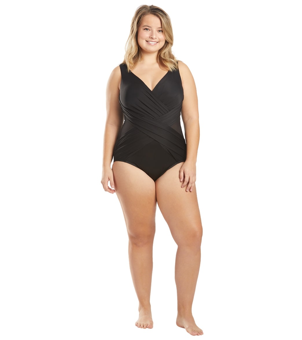 Miraclesuit Plus Size Illusionist Crossover One Piece Swimsuit (D Cup)