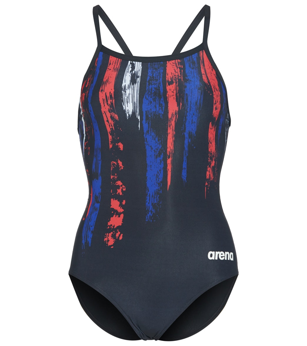 Arena Women's Team Painted Stripes Light Drop Back One Piece Swimsuit