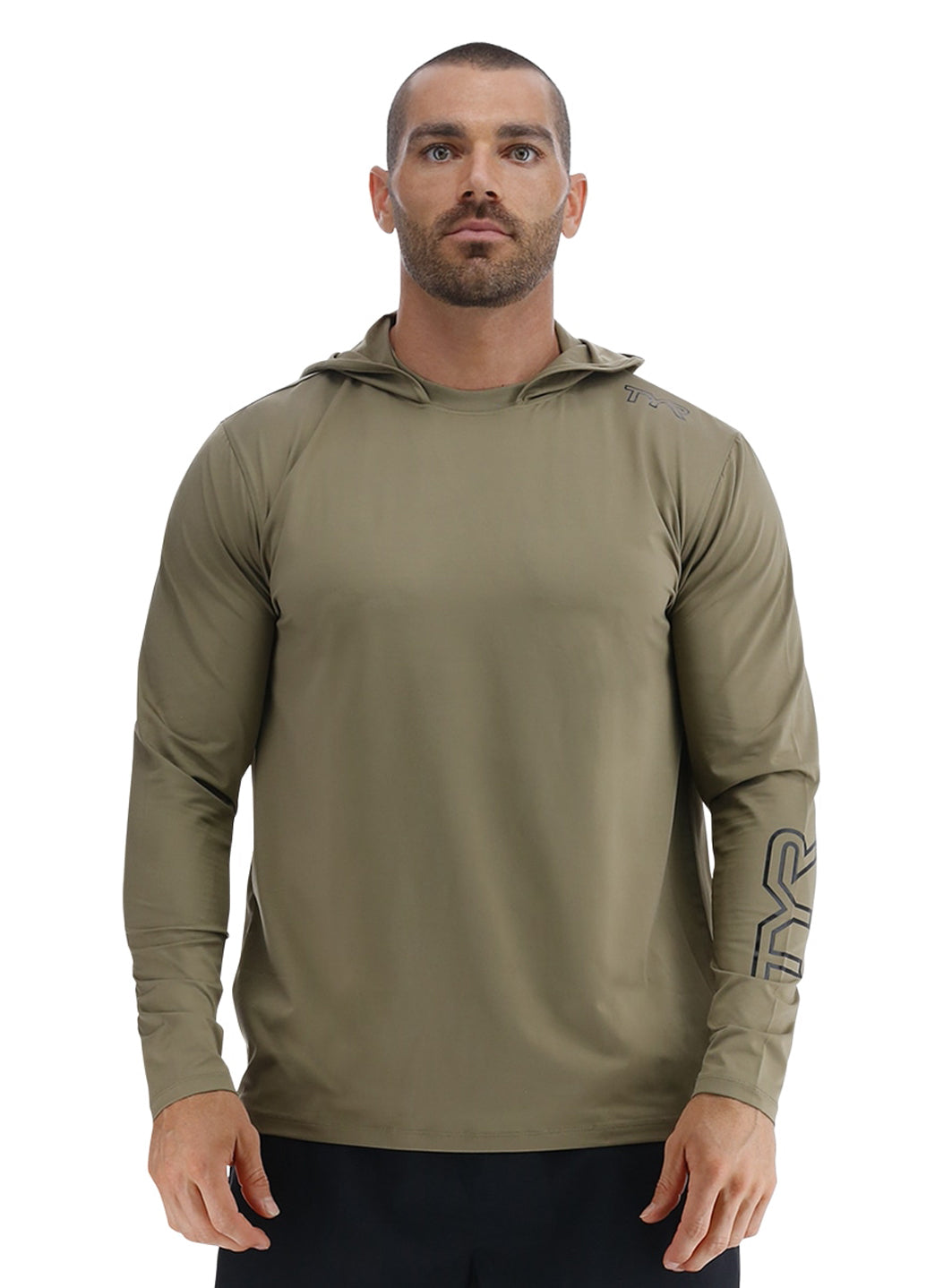 TYR Men's SunDefense Long Sleeve Hooded Swim Shirt