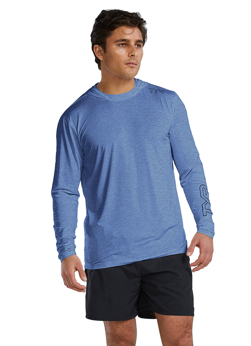 TYR Men's SunDefense Long Sleeve Hooded Swim Shirt