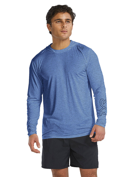 TYR Men's SunDefense Long Sleeve Hooded Swim Shirt