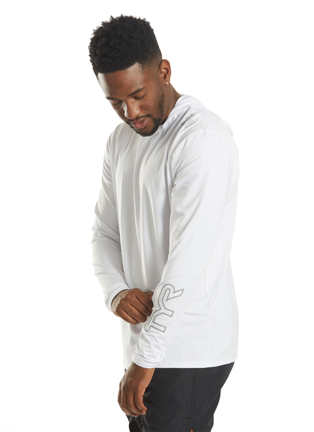 TYR Men's SunDefense Long Sleeve Hooded Swim Shirt