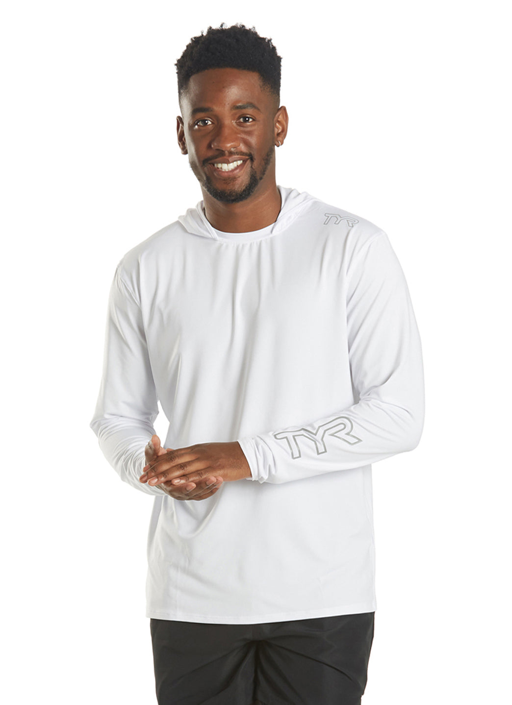 TYR Men's SunDefense Long Sleeve Hooded Swim Shirt